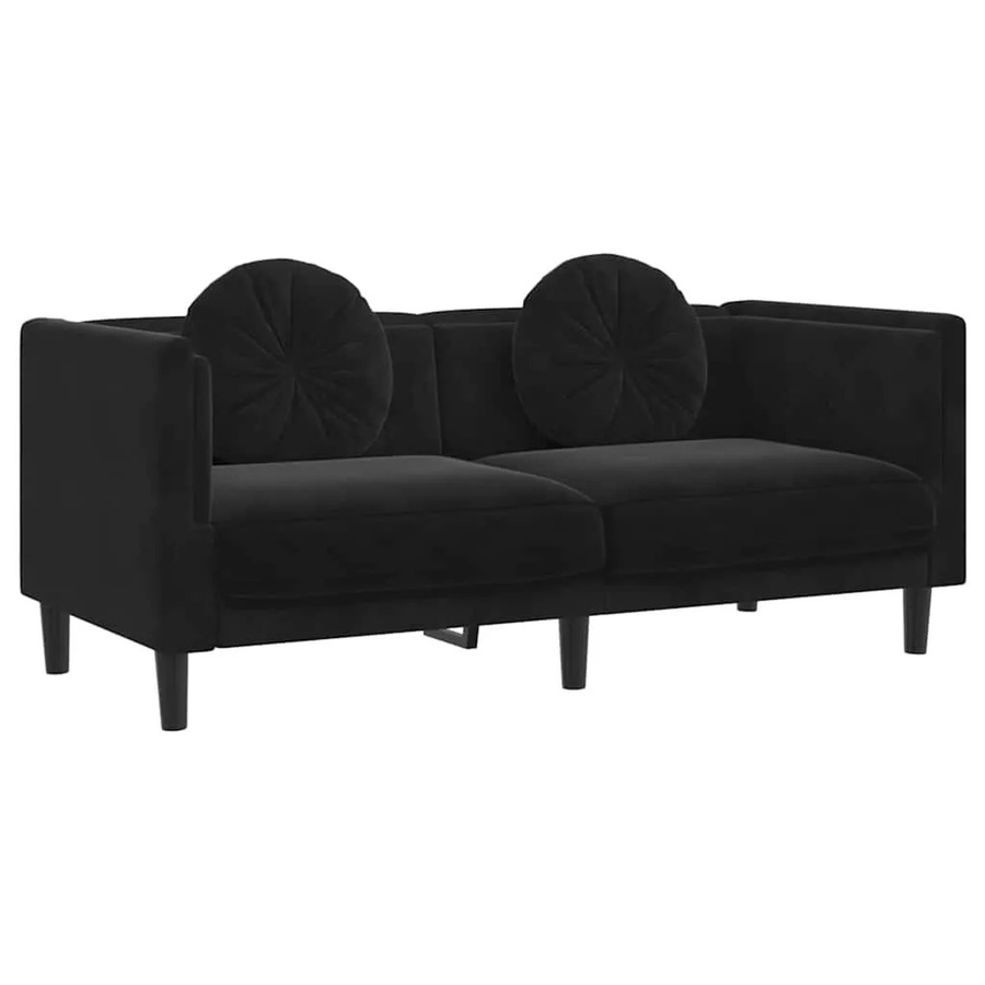 vidaXL 2-Sitzer Sofa in Schwarz aus Samt mit Kissen im modernen Design, B: 173,5 cm, H: 77,0 cm, T: 70,0 cm - Bild 2
