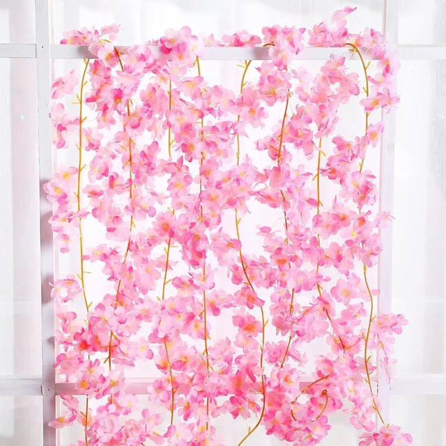 Uflower Kirschblüten Girlande Sakura aus Seide in Pink, 180 cm künstliche Blumen für Hochzeiten und Party Dekoration - Bild 1