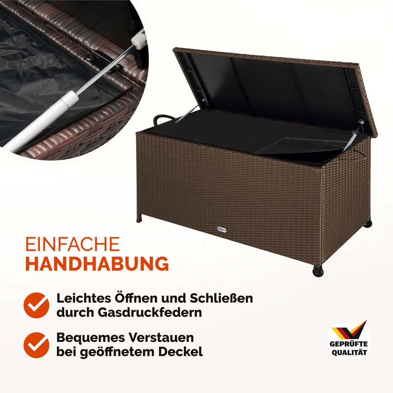 CASARIA Gartenbox aus Polyrattan in Braun mit Griffen und Rollen, B/T/H: 117 x 53 x 60 cm - Bild 5
