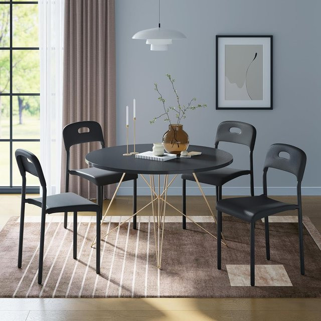 Garvee 4-teiliges stapelbares Sitzsystem aus Metall in Schwarz, modernes ergonomisches Stuhlset für Küche, Esszimmer, Büro und Wohnzimmer - Bild 1