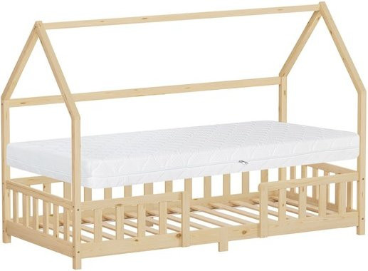 ML-Design Kinderbett im Hausdesign aus Kiefernholz mit Matratze, Beige, B/T/H: 90 x 200 x 144 cm - Bild 1