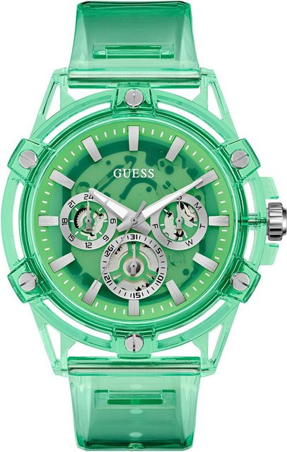 Guess Herrenuhr, Quarz, Kunststoff, Silikon, Grün, 50 mm, 1 ATM - Bild 1