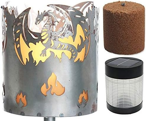 Novaliv Gartenfackel Drache aus Metall mit LED-Solarlampe und Stiel in Silber und Multicolor - Bild 1