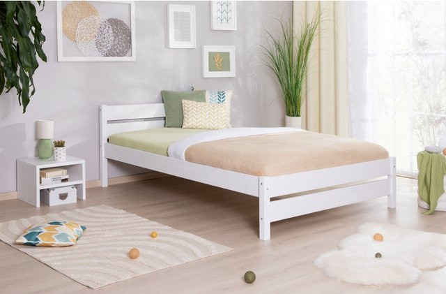 TiCAA Einzelbett Bora aus Massivholz Kiefer in Weiß, B/T: 90 x 200 cm - Bild 1