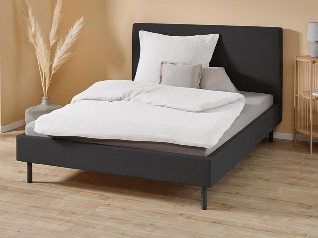 Nisco Slate Polsterbett in Anthrazit Grau mit minimalistischem Stoffdesign, B/T/H: 140 x 200 cm - Bild 1