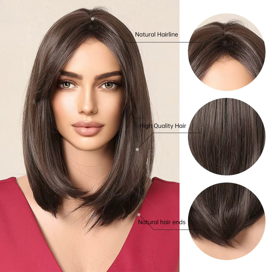 EASIHAIR Perücke, Ombre, braun schwarz, kurz geschichtet, mit Pony, Damen - Bild 4