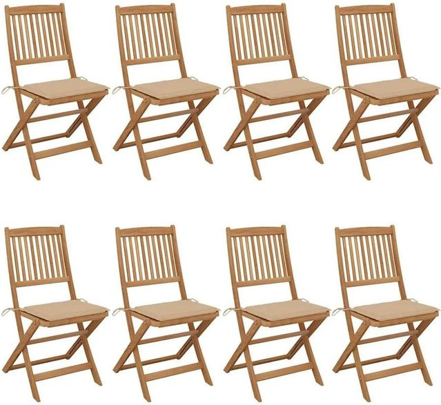 8er Set klappbare Gartenstühle von vidaXL aus Massivholz Akazie mit Kissen in Braun und Beige - Bild 1