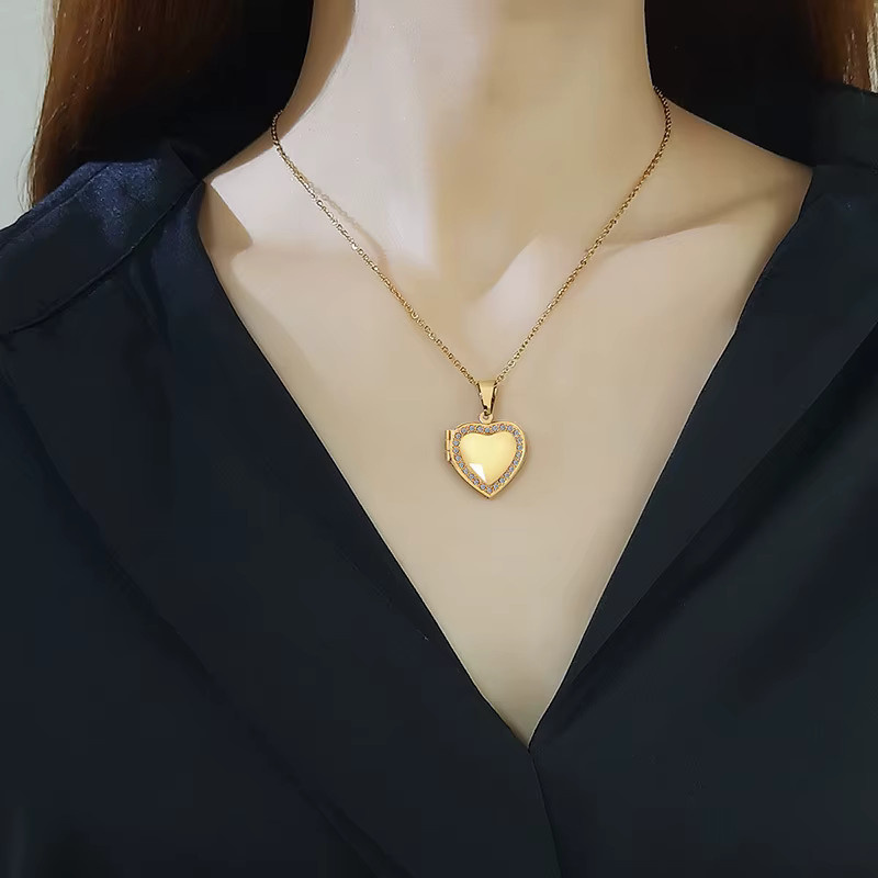 Vnox Halskettenanhänger Herz-Medaillon, Edelstahl, Gold, Damen - Bild 2
