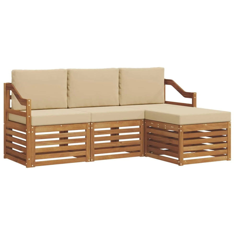 vidaXL Sofagarnitur 4-teilig aus Massivholz Akazie in Natur und Beige mit Sitz- und Rückenkissen im Latten-Design - Bild 2