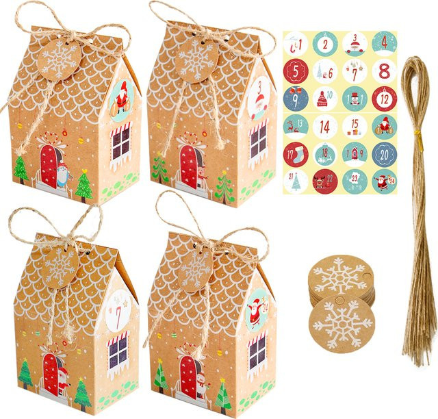 24er Set iSRCRAFT Lebkuchenhaus Advent Kalender aus braunem Kraftpapier für DIY Weihnachtsgeschenke - Bild 1
