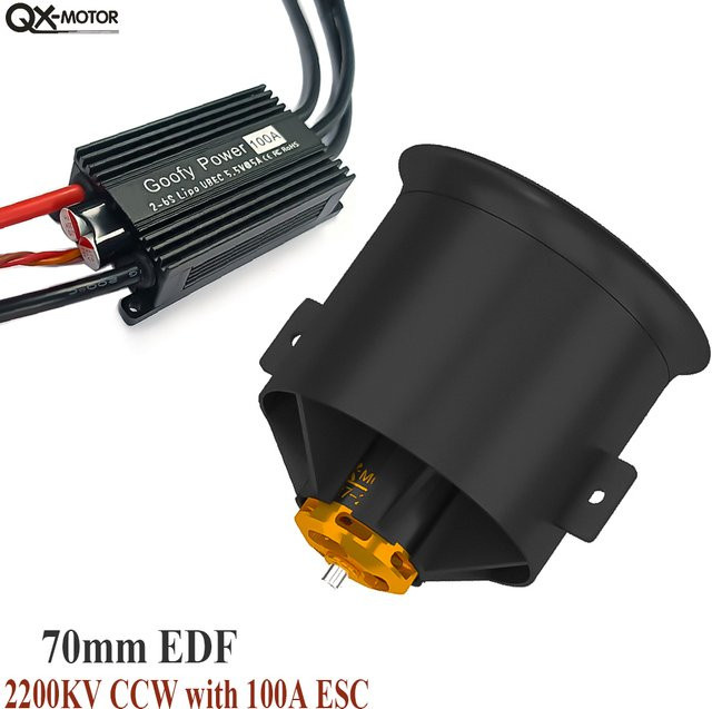 QX-MOTOR 70mm EDF 12-Blatt Impeller CW CCW QF3027 2200KV Bürstenloser Motor mit 100A ESC, Zubehör, Metall, Schwarz - Bild 1