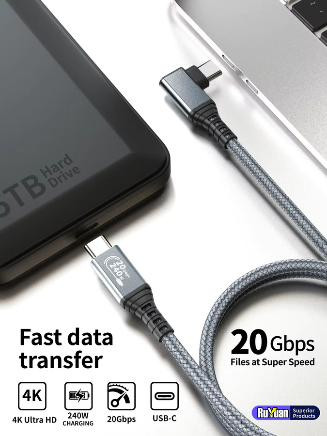 LAIHONEN USB-C Datenkabel in Grau mit 20Gbps Datenübertragung, USB 3.2 Gen 2x2, 4K Monitorunterstützung und 240W PD Schnellladung - Bild 7