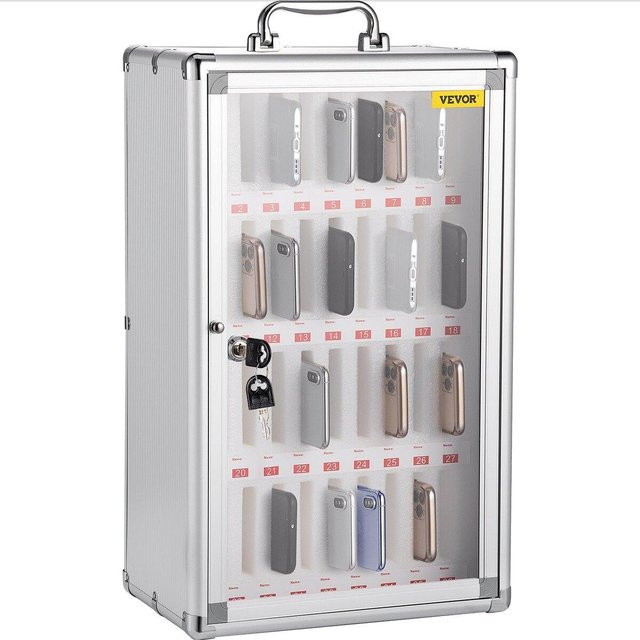 Handy-Aufbewahrungsschrank von Buying Solutions, MB aus Aluminiumlegierung in Silber mit 36 Fächern, Taschenübersicht, tragbarem Griff, Schlüsselschloss und Etiketten zur Wandmontage, B/H/T: 51,0 x 51,0 x 32,0 cm - Bild 1