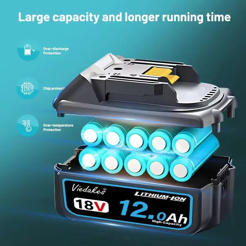 Viedakes Ersatz-Lithium-Akku für Makita 18V, 12Ah, 12000mAh, kompatibel mit BL1830B BL1850B BL1850 BL1840 BL1860 BL1815, Schwarz - Bild 5