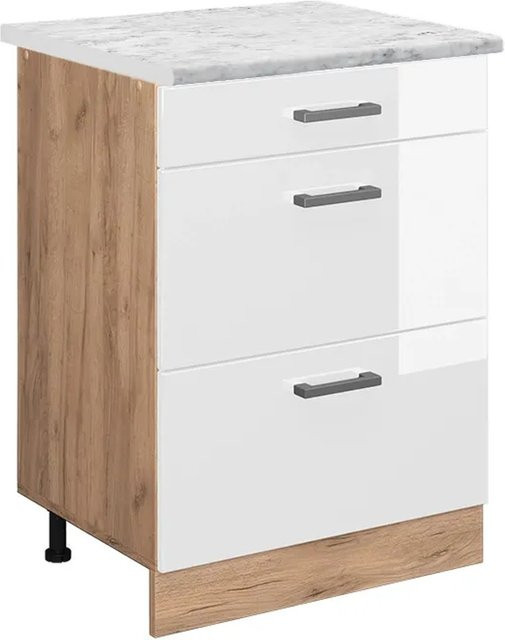 Vicco R-Line Küchenunterschrank mit Schubladen in Weiß Hochglanz, B: 60 cm, H: 81,6 cm, T: 46 cm - Bild 1