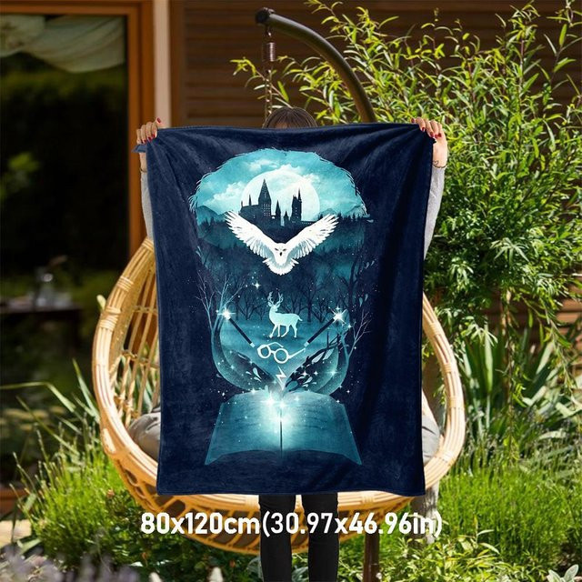 Harry Potter Hogwarts Eule Flanell Überwurfdecke von new Yunheng, Blau, B/H: 80 x 120 cm - Bild 1