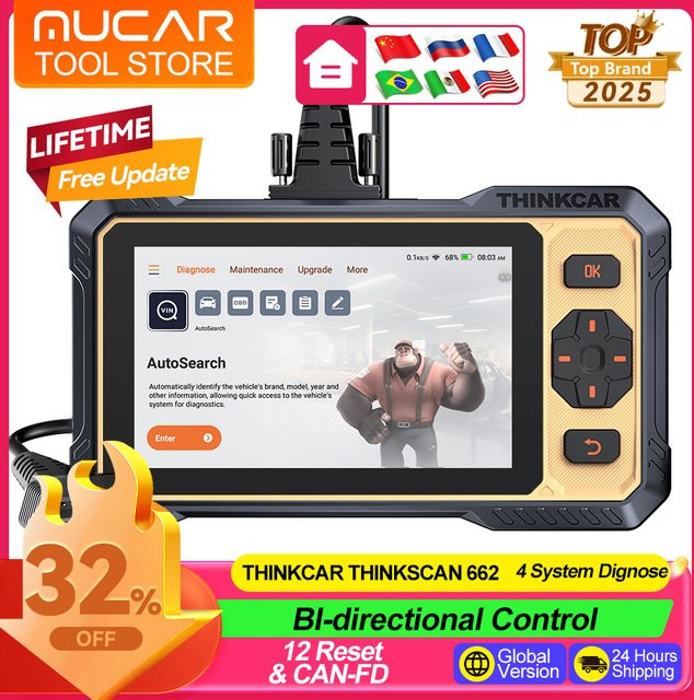 THINKCAR Thinkscan 662 OBD2-Diagnosetool in Schwarz mit 4-System-Scan, aktiven Tests und 12 Resets inklusive CANFD-Unterstützung - Bild 1