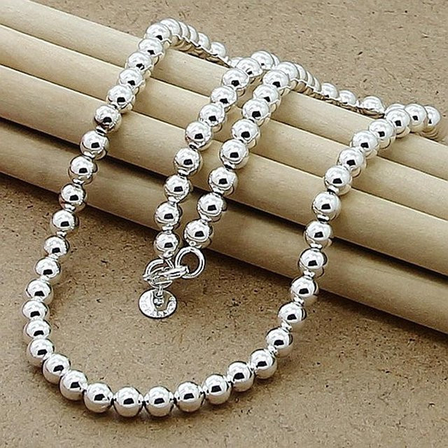 DOTEFFIL Halskette 925 Sterling Silber, 6mm Perlen, 45cm, weiß, Unisex - Bild 1