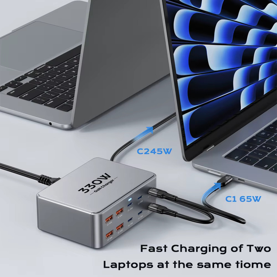 TOPZERO GaN USB-C Schnellladestation 330W mit 100W PD3.0 PPS QC3.0 Multiport Ladegerät in Silber - Bild 3