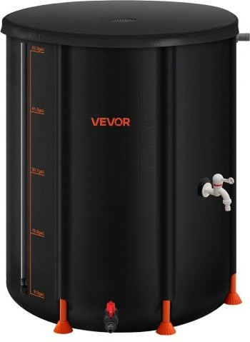 VEVOR Regentonne zusammenklappbar, 201 l Regenwasserauffangsystem aus 1000D PVC in Schwarz mit Zapfhahn und Überlaufset - Bild 1