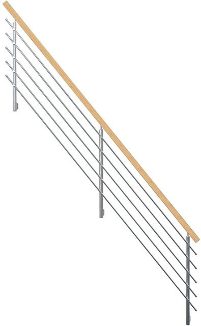 StarWood Edelstahlgeländer Flex mit Rechteckhandlauf in Eiche und Silber, Länge: 425 cm - Bild 1
