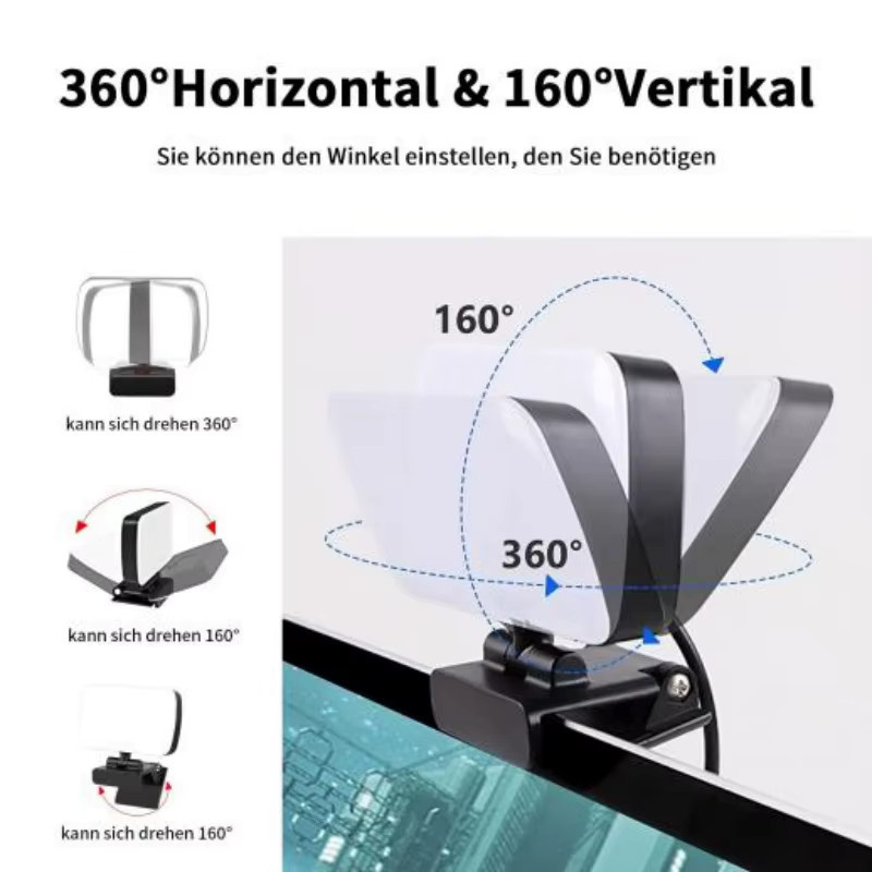 SZKOSTON Tragbares LED-Videolicht für Videokonferenzen und Live-Streaming, 6500K, Schwarz, Clip für Laptop und Webcam - Bild 2