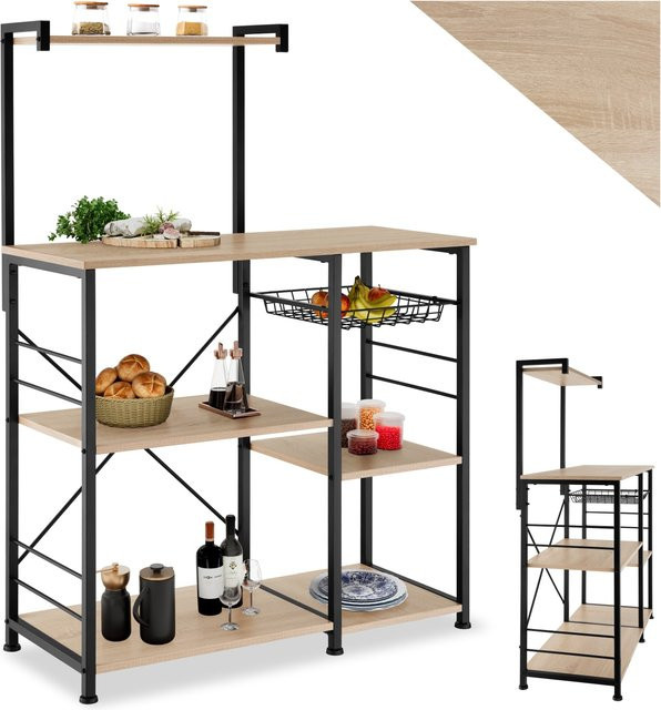 tectake Küchenregal im Industrial Style aus Stahl und Holzelementen mit 6 Ablagen und ausziehbarem Gitterkorb, B/T/H: 90 x 40 x 131,5 cm - Bild 1