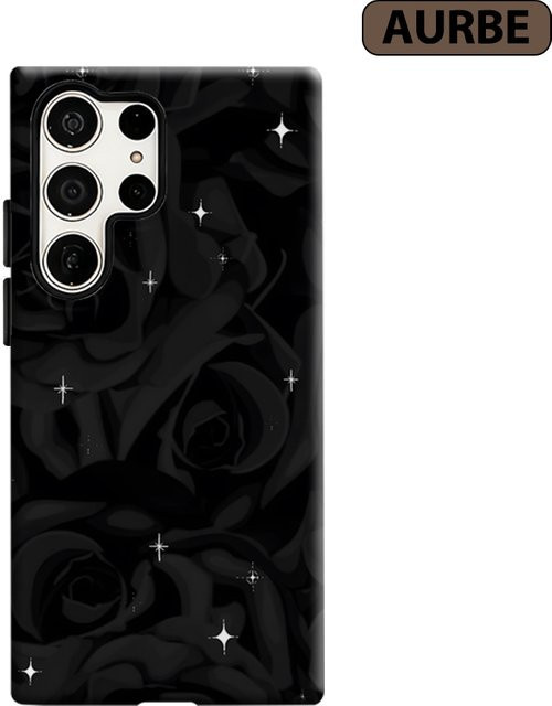 Potdemiel Handyhülle Sternenhimmel Schwarze Rosen für Samsung Galaxy S26 S25 Ultra S24 S23 Ultra Plus Stoßfeste Doppelschicht Rückabdeckung in Schwarz - Bild 1