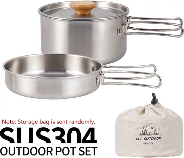 CLS&NOBANA Camping-Topfset aus 304 Edelstahl in Silber, 2-teiliges Outdoor-Kochgeschirr-Set für Wandern und Picknick - Bild 1