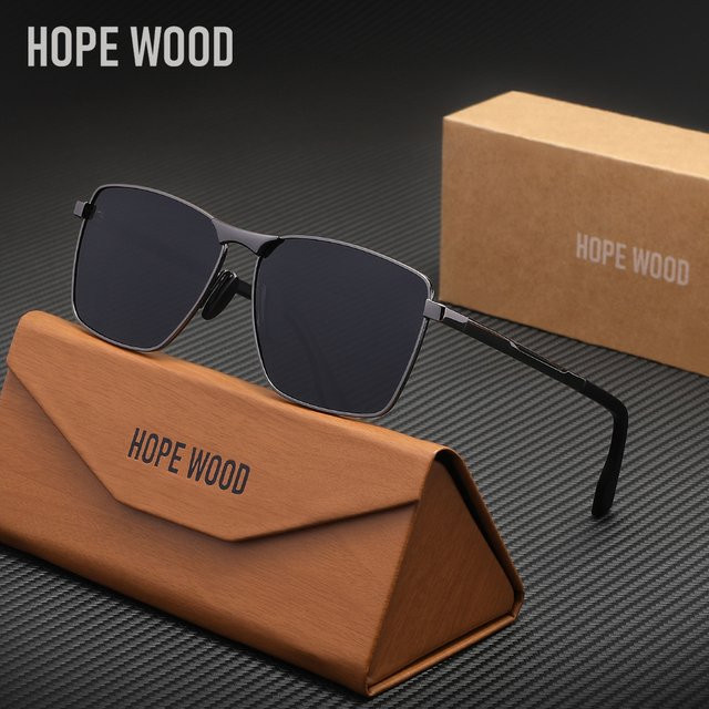 HOPEWOOD Sonnenbrille, Rechteckig, Vollrand, Metall, Schwarz, Unisex, polarisiert - Bild 1