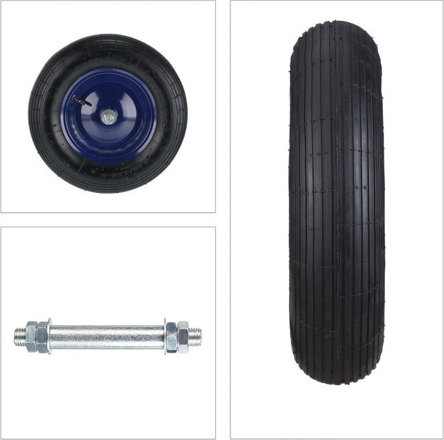 Relaxdays Schubkarrenrad aus Gummi und Stahl in Schwarz und Blau, Durchmesser: 39 cm, Breite: 9 cm - Bild 1