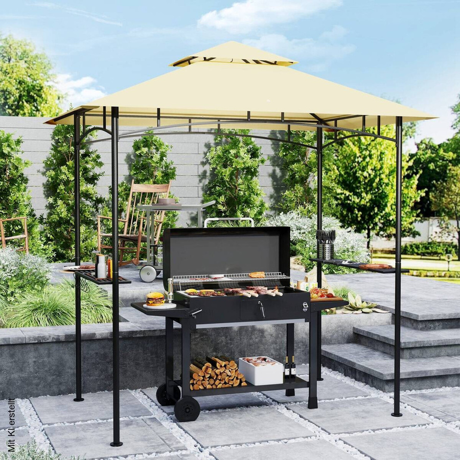 Outsunny Grillpavillon aus Metall und Polyester in Beige, B/H/L: 150 x 258 x 240 cm - Bild 4