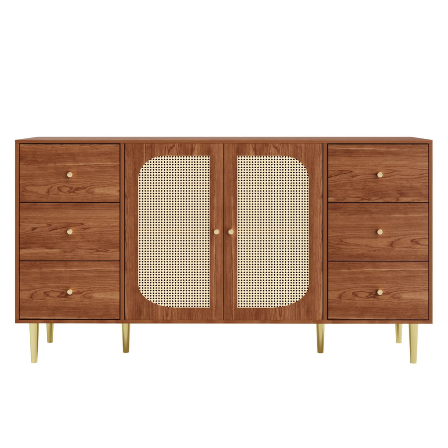 okwish Sideboard mit Rattantür und Schublade in Natur Braun, Aufbewahrungsschrank für dein Wohnzimmer, B/T/H: 160 x 40 x 90 cm - Bild 2