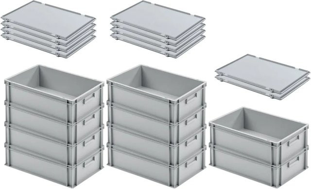 PROREGAL SuperSparSet 10 Euroboxen mit Scharnierdeckel und geschlossenem Griff, Grau, H x B x T: 17,5 x 40 x 60 cm - Bild 1