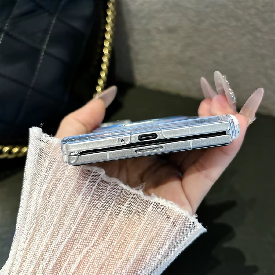 Magnetische rotierende Halterung Hülle mit Muster für Samsung Galaxy Z Fold 7 6 5, Ultradünne Stoßfänger-Abdeckung aus hartem PC, Blau Transparent - Bild 3