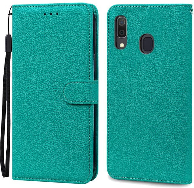 Leder-Brieftasche Klapphülle für Samsung Galaxy A40 SM-A405F in Cyanblau - Bild 1