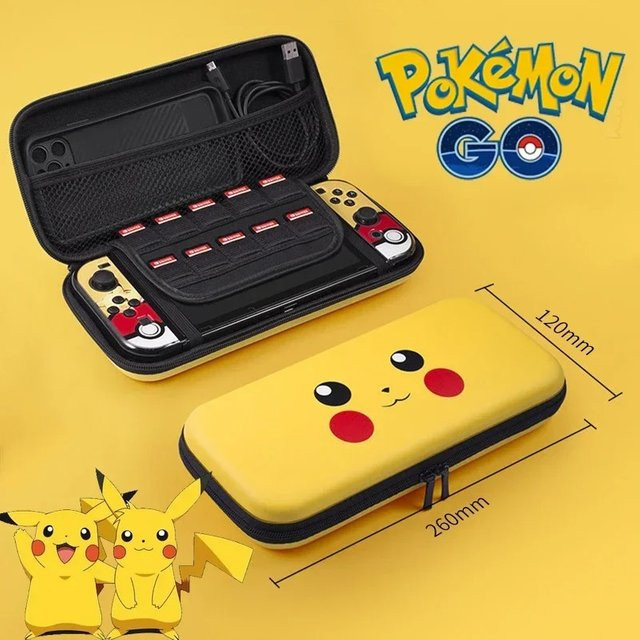 Keeppley Pokemon Pikachu Aufbewahrungstasche für Nintendo Switch OLED, tragbare Hartschalen-Schutztasche für Spielzubehör im Anime-Design - Bild 1