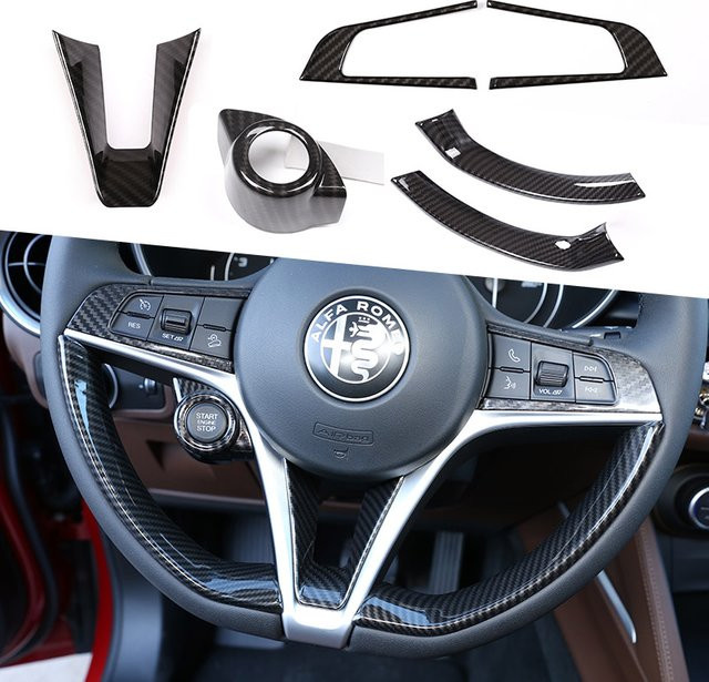 Owntycar Lenkrad Abdeckung aus ABS Carbon Faser für Alfa Romeo Giulia und Stelvio, Schwarz - Bild 1