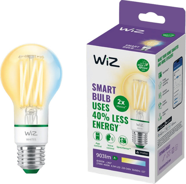 WiZ Smart Filament LED-Leuchtmittel Tunable White E27 Weiß Transparent - Bild 1