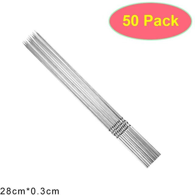 50 Stück Bestbags Grillspieße aus Edelstahl mit Holzgriff in Silber für Kebab und Outdoor-Camping - Bild 1