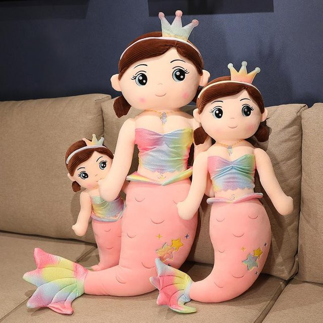 Kawaii Krone Meerjungfrau Plüschkissen, Meerjungfrauen-Mädchenpuppen Stofftier, 60cm - Bild 1