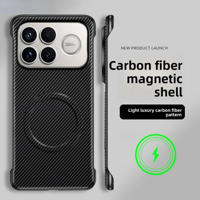 Business Carbon Fiber Texture Rahmenlose Schutzhülle für Xiaomi POCO F8 Ultra und F8 Pro in Anthrazit mit Magnetischer Ladefunktion und Anti-Drop Schutz - Bild 1