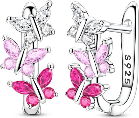 Parmuz Creolen 925 Silber, rosa Schmetterling, Damen - Bild 1