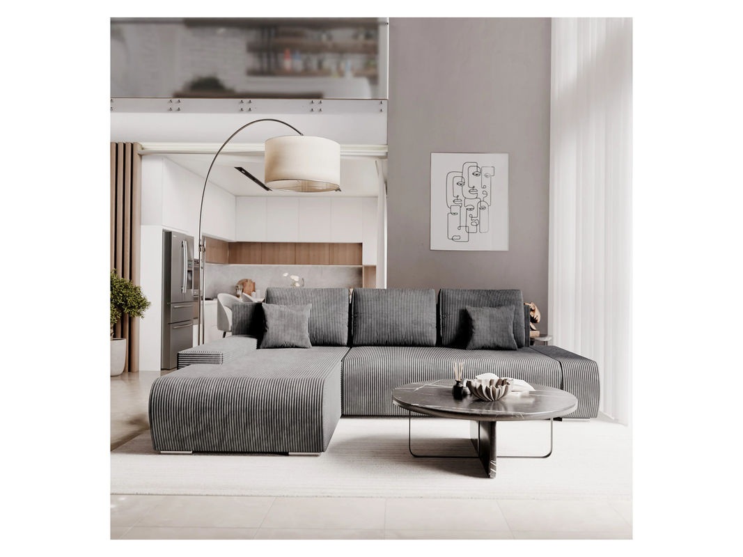 Juskys Sofa Iseo L-Form mit Schlaffunktion und Ottomane, Dunkelgrau, B/T/H: 260 x 180 x 81 cm - Bild 3