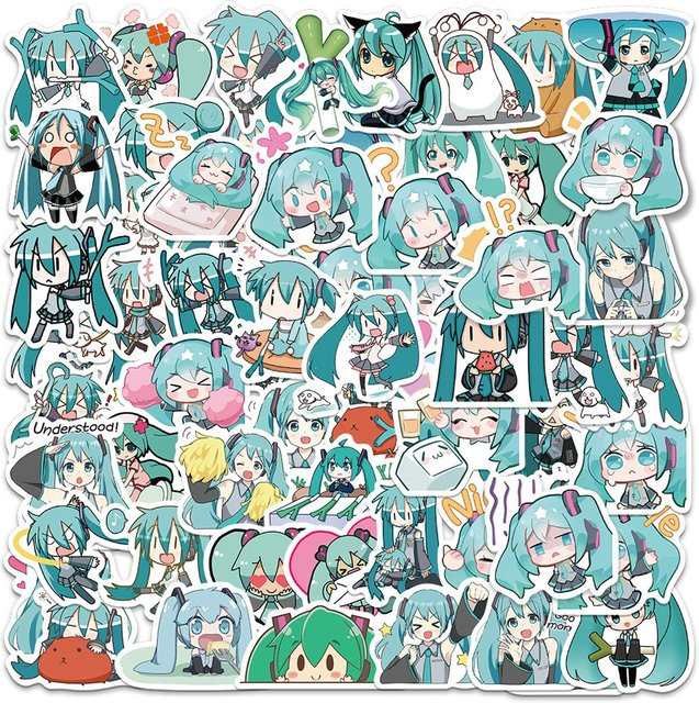 65 Stück Kawaii Chibi Anime Graffiti Aufkleber Hatsune Miku Set, wasserfeste DIY Aufkleber für Scrapbooking, Telefon und Gepäck, Multicolour - Bild 1