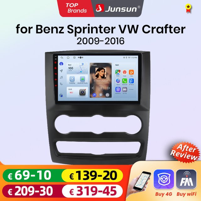 Junsun Android Auto Autoradio mit Wireless Apple CarPlay und IPS Touchscreen für Mercedes Benz Sprinter und VW Crafter, 2 Din Multimedia Stereo Videoplayer, Schwarz - Bild 1