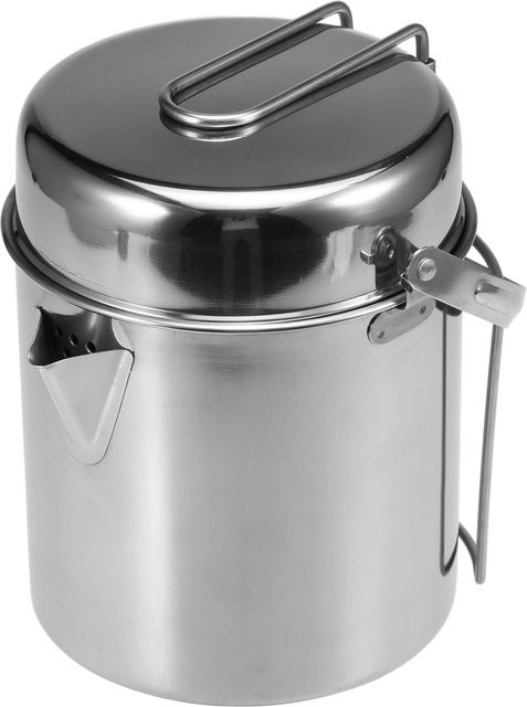 KaiSai Kochkessel aus Edelstahl in Silber, 1 l, tragbarer Outdoor Camping Rucksacktopf mit Klappgriff und Ausgießhilfe - Bild 1
