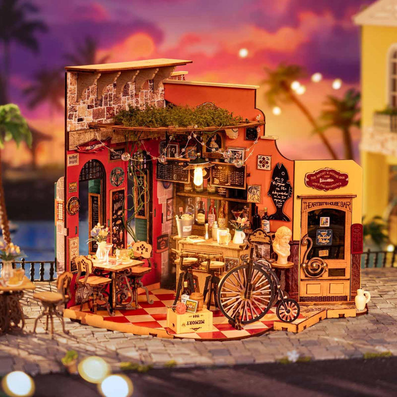 ROBOTIME Rolife 3D-Puzzle Cheers Bar & Restaurant DIY Miniaturhaus aus Holz in Mehrfarbig - Bild 7