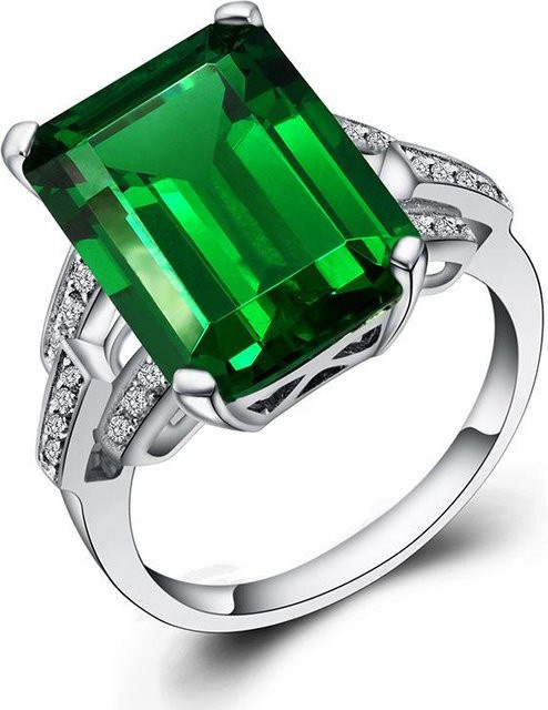 Smaragd-Ring 925 Silber, Zirkonia, Weiß, Damen - Bild 1