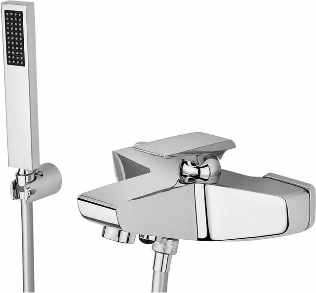BÄDER BOUTIQUE Badewannearmatur Wandmontage als Komplettset mit Wannenfüllbatterie, Umsteller, Wandhalter und Brausekopf in Chrom - Bild 1